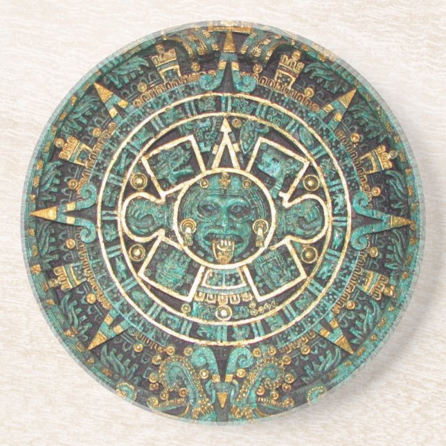 Aztec Mayan Ancient Round Disk Calendar Coaster (Front)