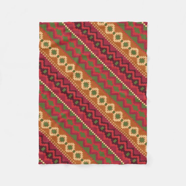 Aztec Mayan Indian Tribal Paint Geometric Fleece Blanket (Front)