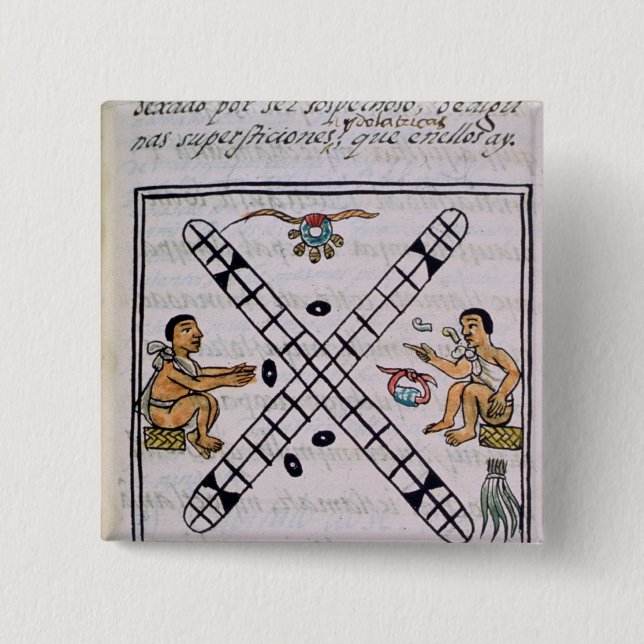 Aztec men gambling Patoli 15 Cm Square Badge (Front)