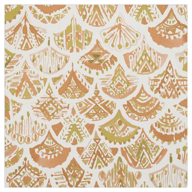 AZTEC MERMAID Golden Tribal Scales Fabric (Swatch)