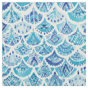 AZTEC MERMAID Tribal Scallop Nautical Pattern Fabric