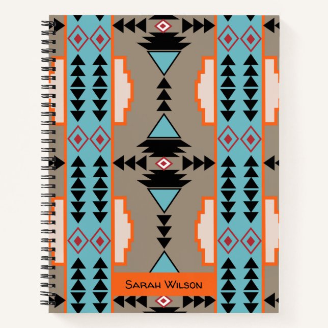 Aztec Mexican Geometric Pattern Notebook (Front)