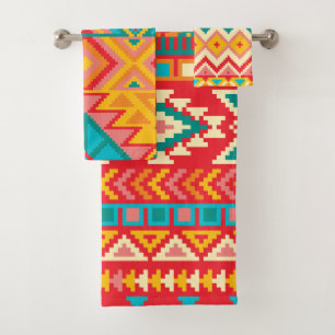 Aztec Mexican Rug Patterns Bath Towel Set