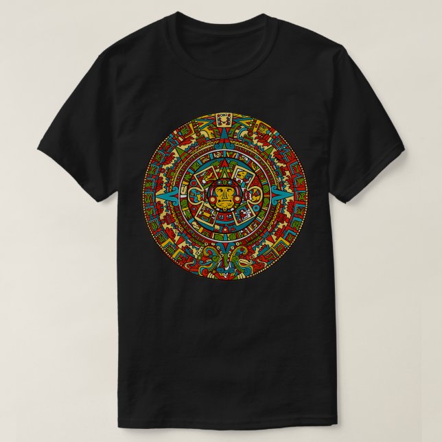 Aztec  Mexico Calendar Pattern Style Sun Design  T-Shirt (Design Front)