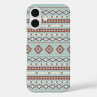 Aztec Mixed Motif Pattern Rusts Cream Blue