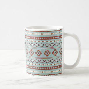 Aztec Mixed Motif Pattern Rusts Cream Blue Coffee Mug