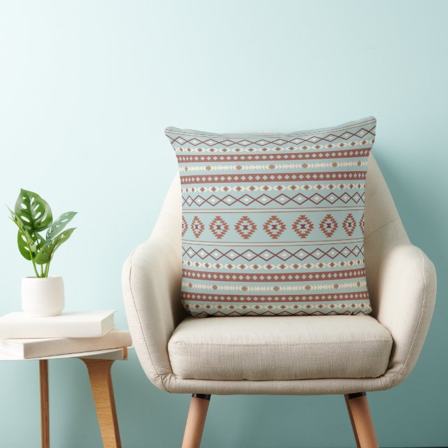 Aztec Mixed Motif Pattern Rusts Cream Blue Cushion (Chair)