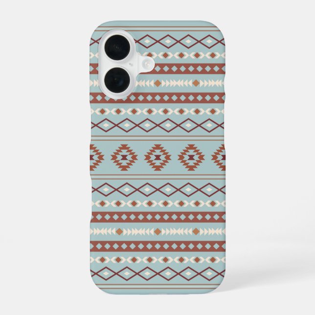 Aztec Mixed Motif Pattern Rusts Cream Blue iPhone 16 Case (Back)