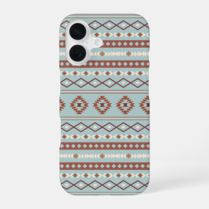 Aztec Mixed Motif Pattern Rusts Cream Blue iPhone 16 Case