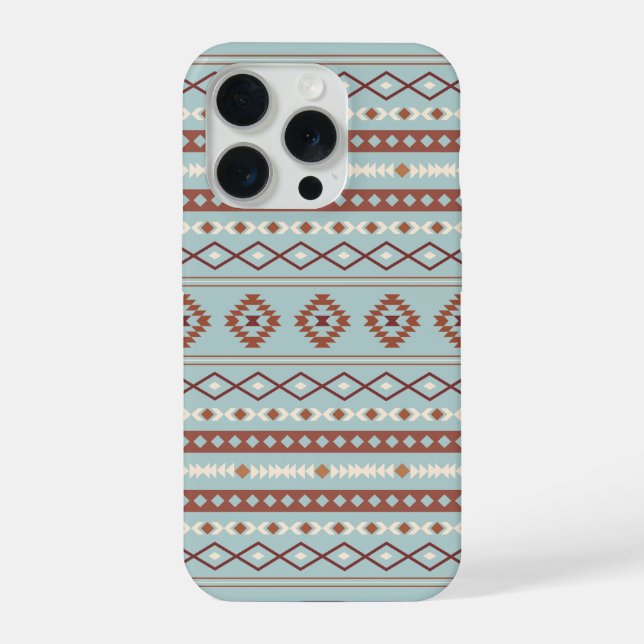 Aztec Mixed Motif Pattern Rusts Cream Blue iPhone Case (Back)