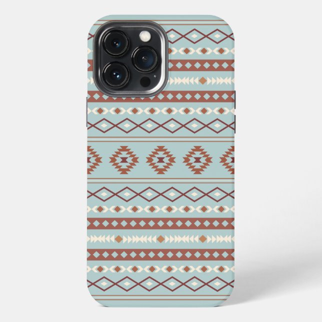 Aztec Mixed Motif Pattern Rusts Cream Blue iPhone Case (Back)