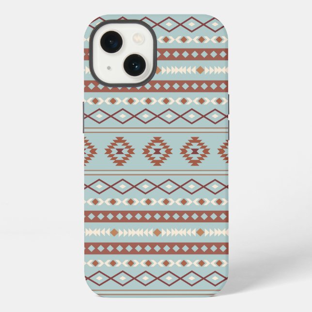 Aztec Mixed Motif Pattern Rusts Cream Blue iPhone Case (Back)