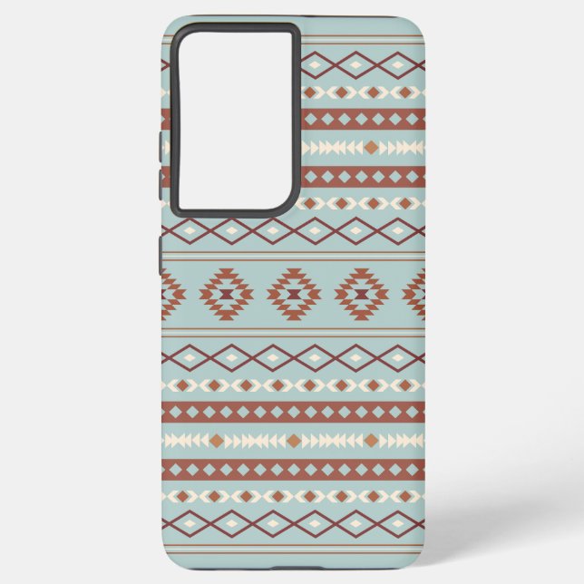 Aztec Mixed Motif Pattern Rusts Cream Blue Samsung Galaxy S21 Ultra Case (Back)