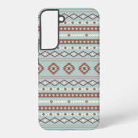 Aztec Mixed Motif Pattern Rusts Cream Blue