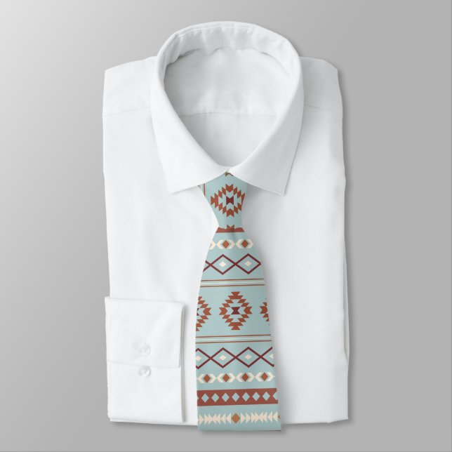 Aztec Mixed Motif Rpt Pattern Rusts Cream Blue Tie (Tied)