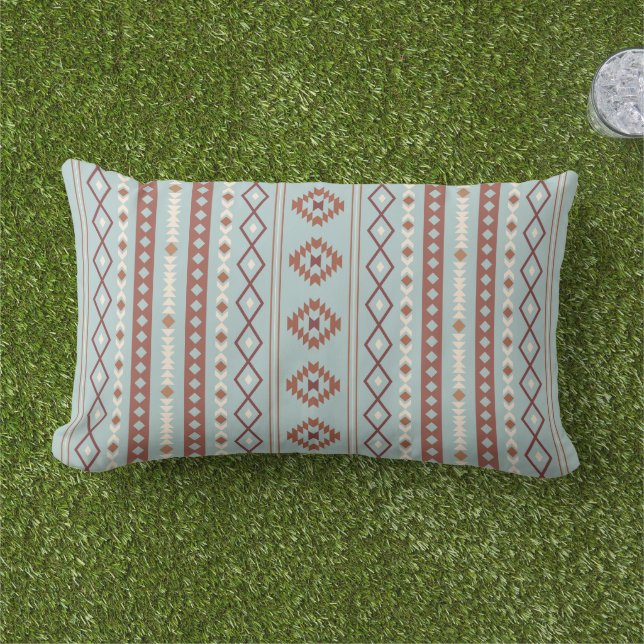 Aztec Mixed Motif V Pattern Rusts Cream Blue Lumbar Cushion (Grass)