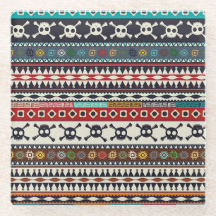 Aztec motif, seamless pattern design glass coaster