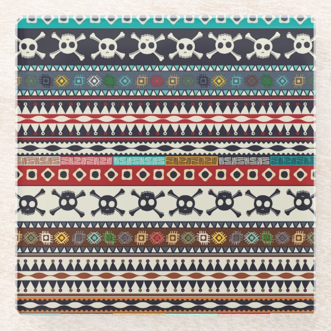 Aztec motif, seamless pattern design glass coaster (Front)