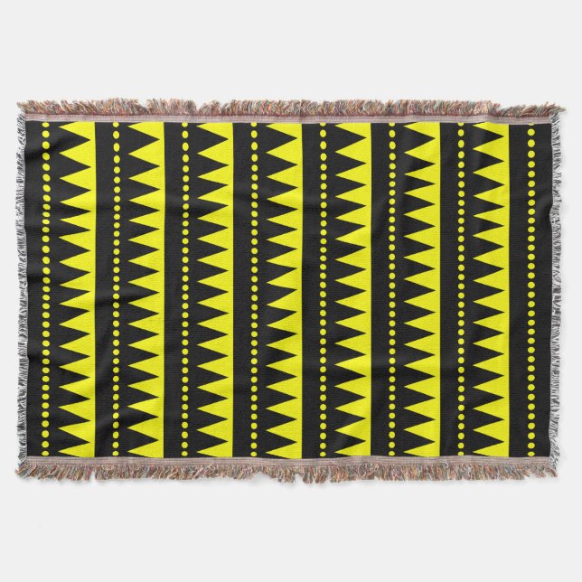 Aztec Mountains - Black and Yellow Throw Blanket (Front)