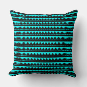 Aztec Mountains - Black on Cyan Cushion