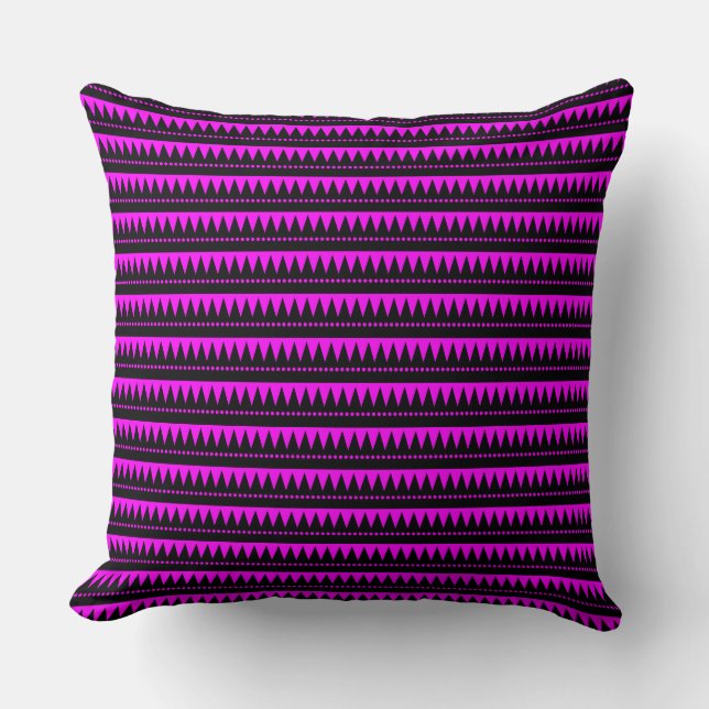 Aztec Mountains - Black on Magenta Cushion (Front)