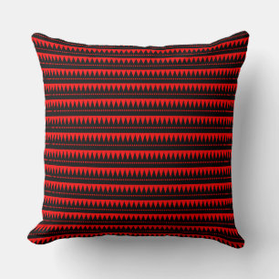 Aztec Mountains - Black on Red Cushion