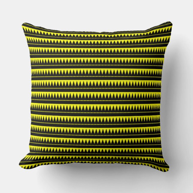 Aztec Mountains - Black on Yellow Cushion (Front)