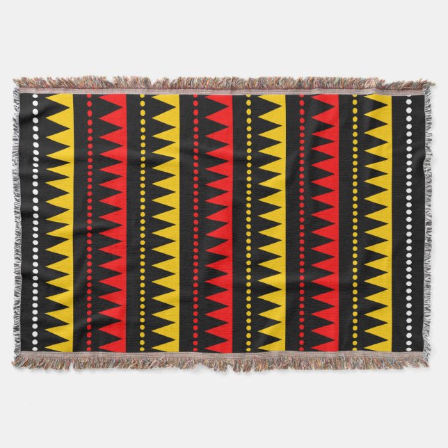 Aztec Mountains - Black, Red, Amber and White Throw Blanket (Front)
