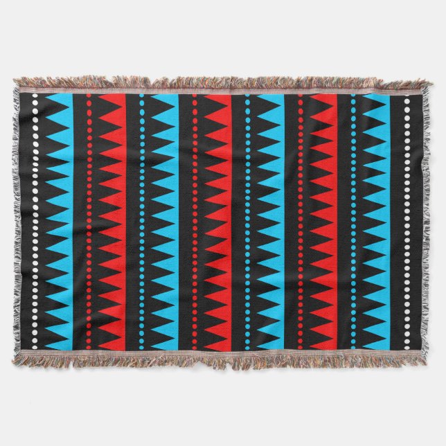 Aztec Mountains - Black, Red, Sky Blue and White Throw Blanket (Front)