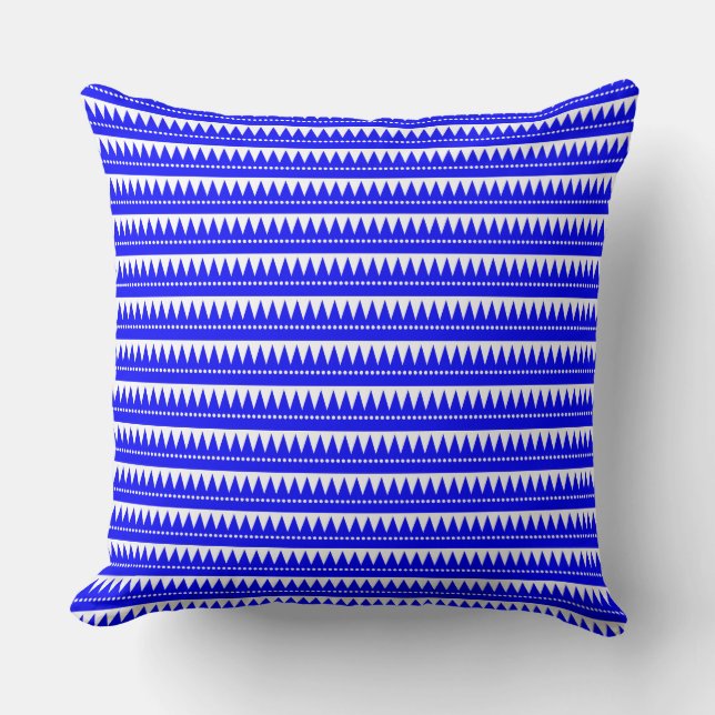 Aztec Mountains - Blue on White Cushion (Front)