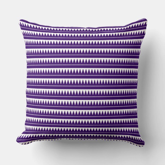 Aztec Mountains - Deep Purple on White Cushion (Front)