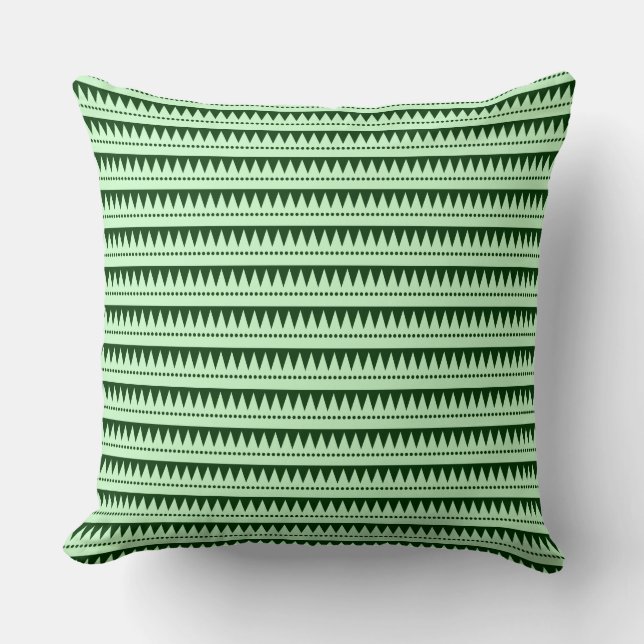 Aztec Mountains - Ghost Green on Dark Forest Green Cushion (Front)