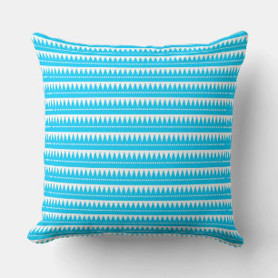 Aztec Mountains - Sky Blue on White Cushion