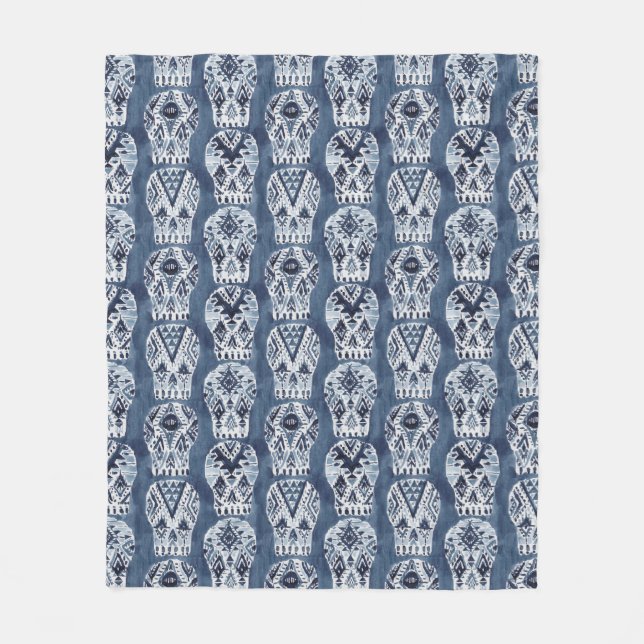 AZTEC MUERTOS Tribal Sugar Skull Pattern Fleece Blanket (Front)