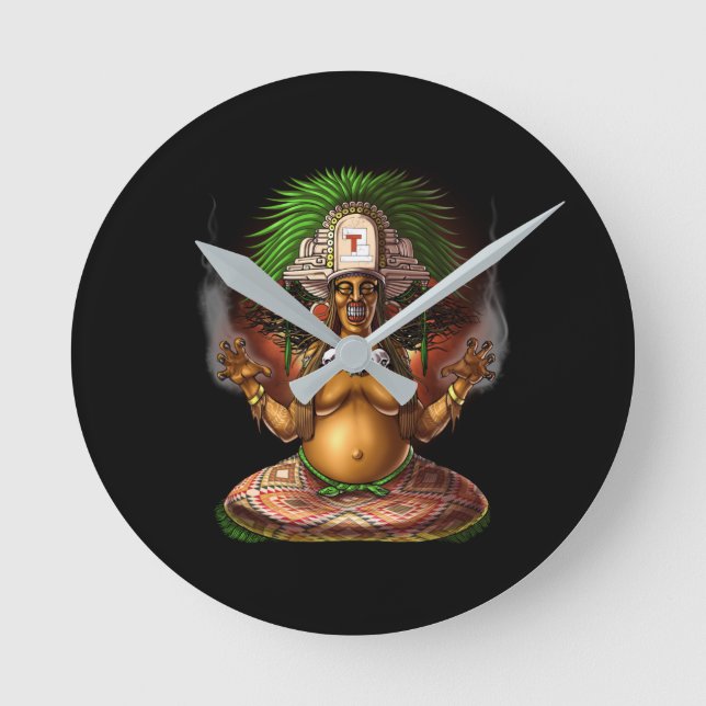 Aztec Mythology Deity Cihuateteo Round Clock (Front)