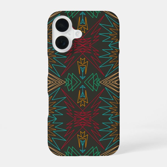 Aztec Native American Geometric Lined Pattern Art iPhone 16 Case (Back)