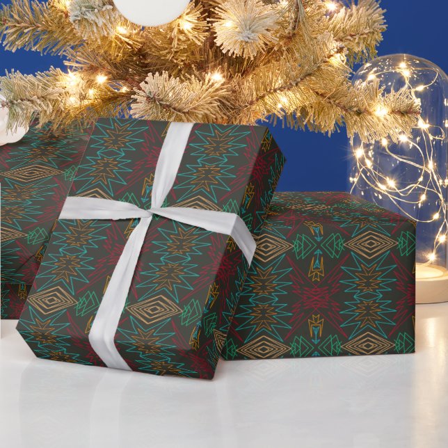 Aztec Native American Geometric Lined Pattern Art Wrapping Paper (Holidays)