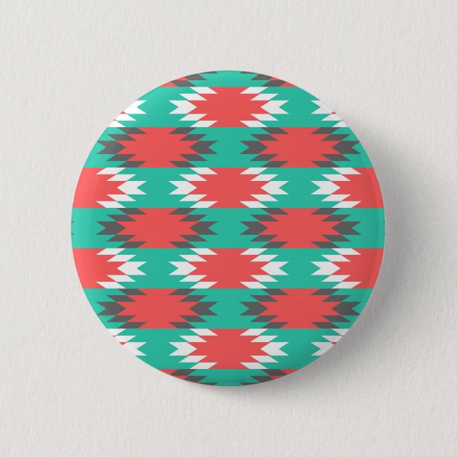 Aztec Native American Turquoise and Pink Pattern 6 Cm Round Badge (Front)