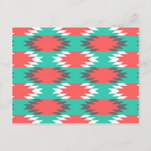 Aztec Native American Turquoise and Pink Pattern Postcard