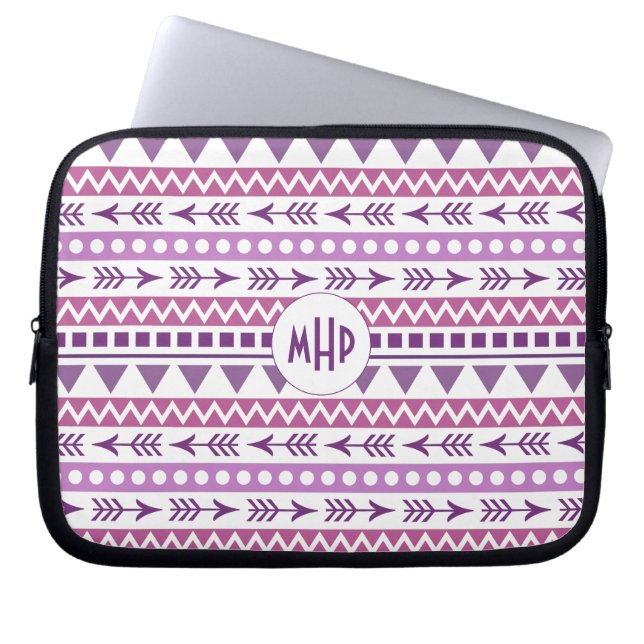 Aztec Pattern custom monogram laptop sleeves (Front)