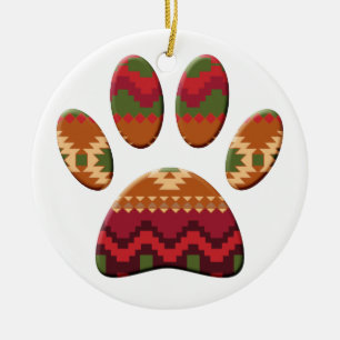Aztec Pattern Dog Paw Ceramic Tree Decoration