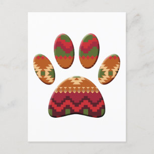 Aztec Pattern Dog Paw Postcard