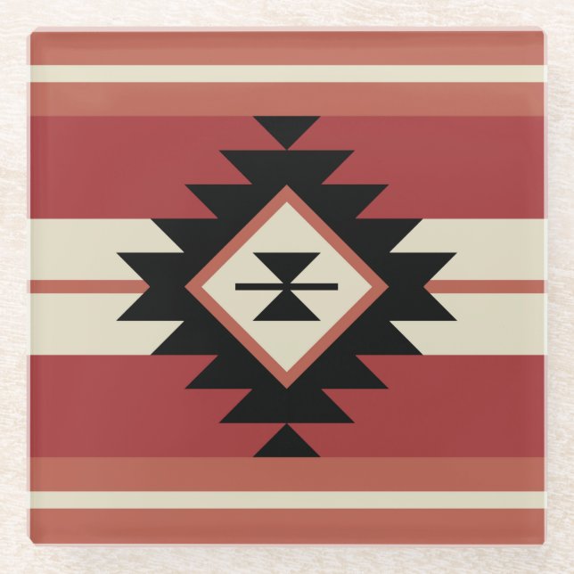 Aztec pattern glass coaster (Front)