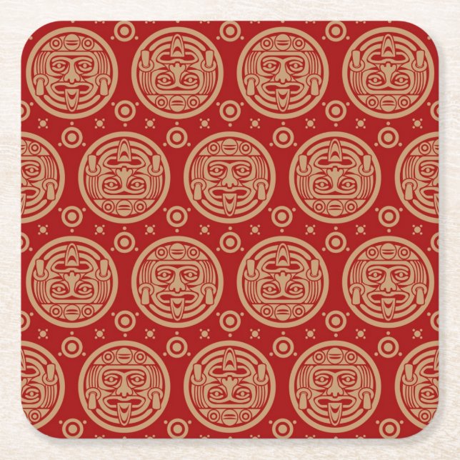 Aztec Pattern Square Paper Coaster (Front)