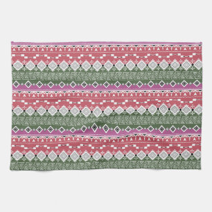 Aztec pattern, stripes . tea towel