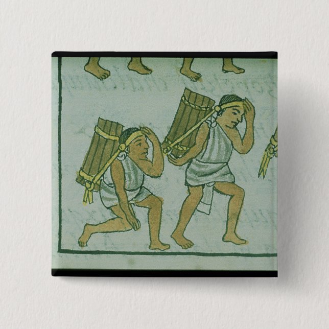 Aztec porters, from the 'Florentine Codex' 15 Cm Square Badge (Front)