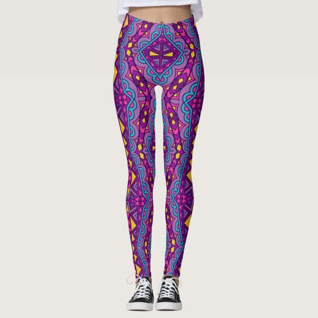 Aztec Purple Pattern Leggings (Front)