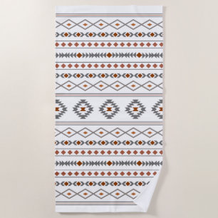 Aztec Reds Greys White Mixed Motifs Pattern Beach Towel