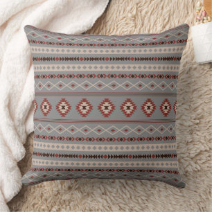 Aztec Rust Cream Brown Gray Mixed Motifs Pattern Cushion