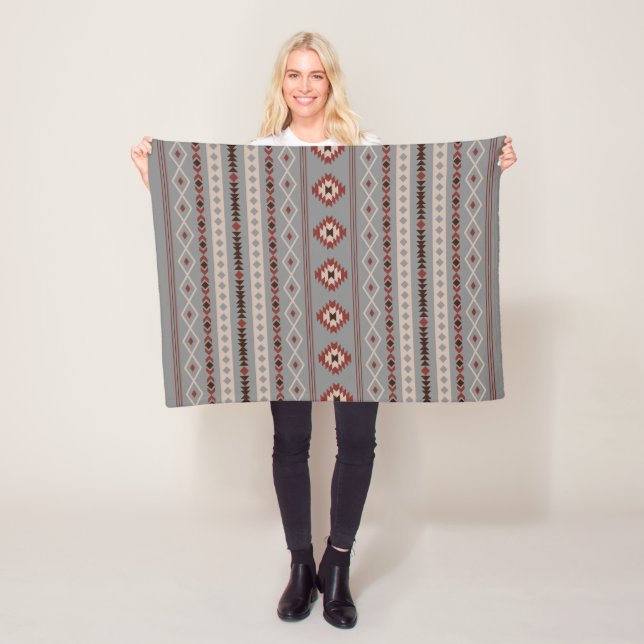 Aztec Rust Cream Brown Grey Mixed Motifs Pattern Fleece Blanket (In Situ)